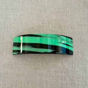 Green & Black Striped Curved Barrette | Sculptural Acetate Hair Clip